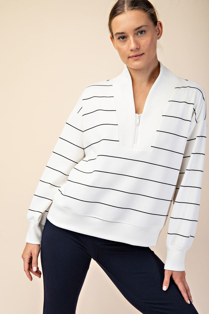 Striped Luxe 1/2 Zip Jacket-Top-Rae Mode-Three Birdies Boutique, Women's Fashion Boutique Located in Kearney, MO