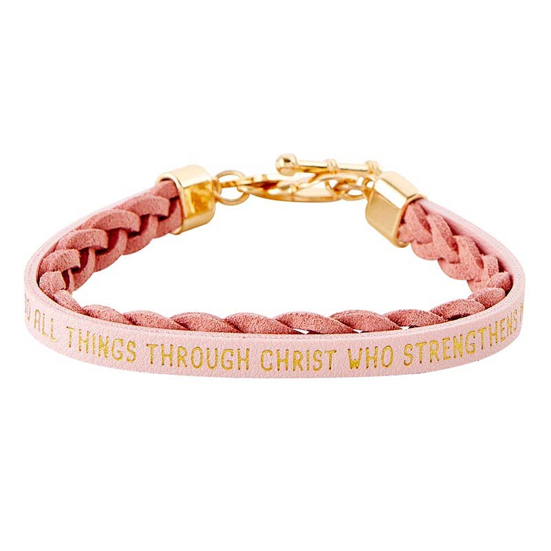 Wrapped In Love Philippians 4:13 - Pink Braided Bracelet-Faithworks by Creative Brands-Three Birdies Boutique, Women's Fashion Boutique Located in Kearney, MO