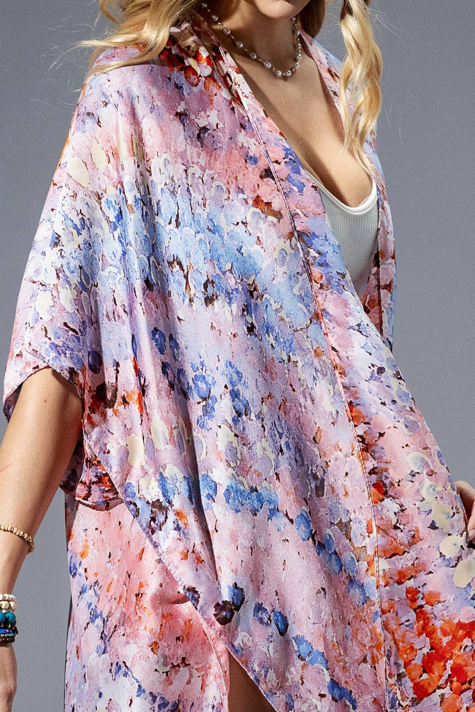 Pink Abstract Print Silky Feel Kimono-Urbanista-Three Birdies Boutique, Women's Fashion Boutique Located in Kearney, MO