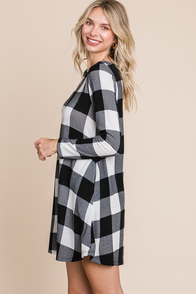 Plaid Swing Tunic Dress-Dresses-Emerald Collection-Three Birdies Boutique, Women's Fashion Boutique Located in Kearney, MO