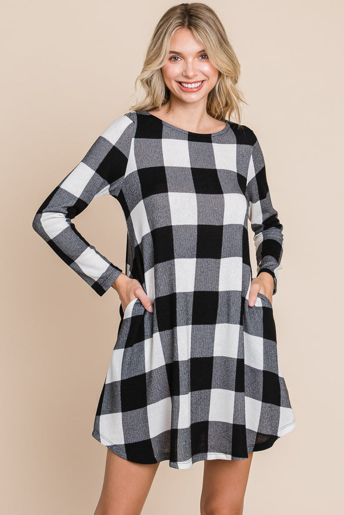 Plaid Swing Tunic Dress-Dresses-Emerald Collection-Three Birdies Boutique, Women's Fashion Boutique Located in Kearney, MO