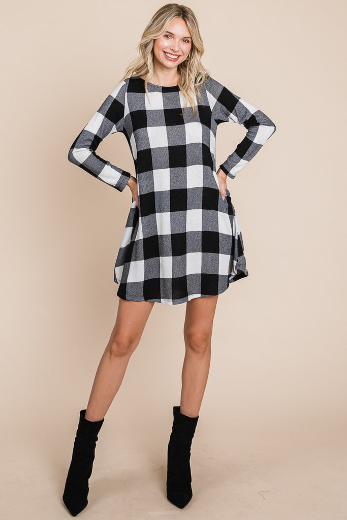 Plaid Swing Tunic Dress-Dresses-Emerald Collection-Three Birdies Boutique, Women's Fashion Boutique Located in Kearney, MO