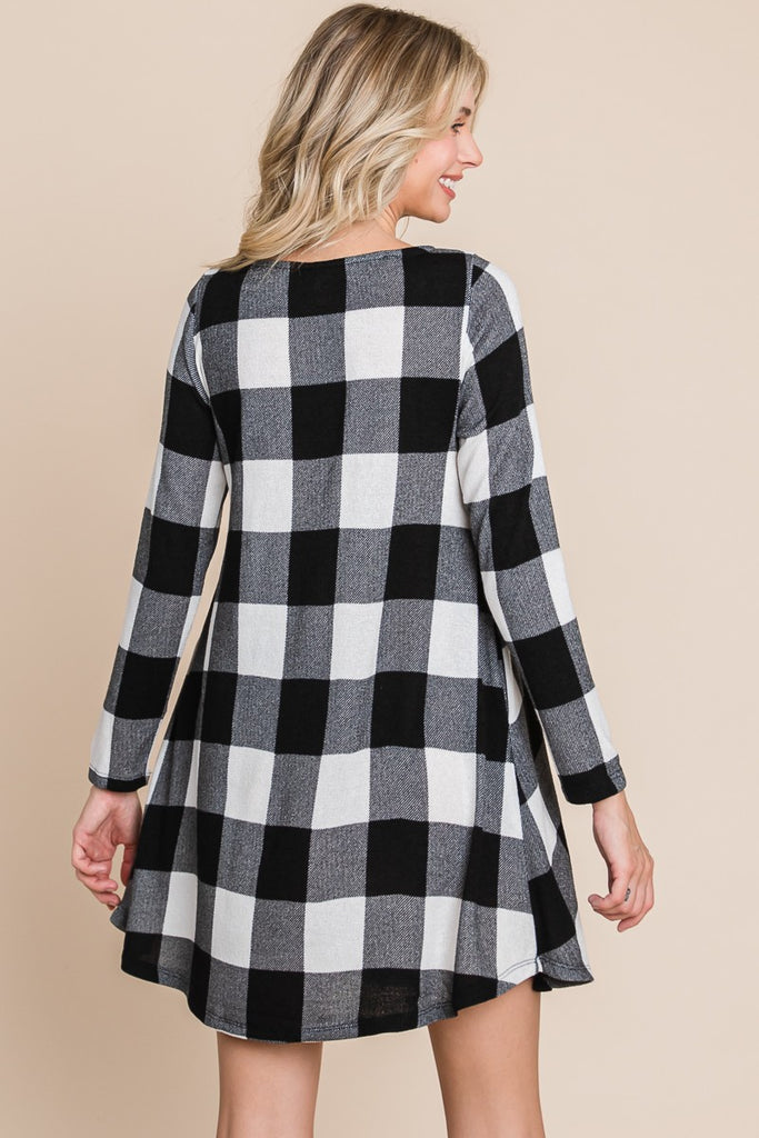 Plaid Swing Tunic Dress-Dresses-Emerald Collection-Three Birdies Boutique, Women's Fashion Boutique Located in Kearney, MO