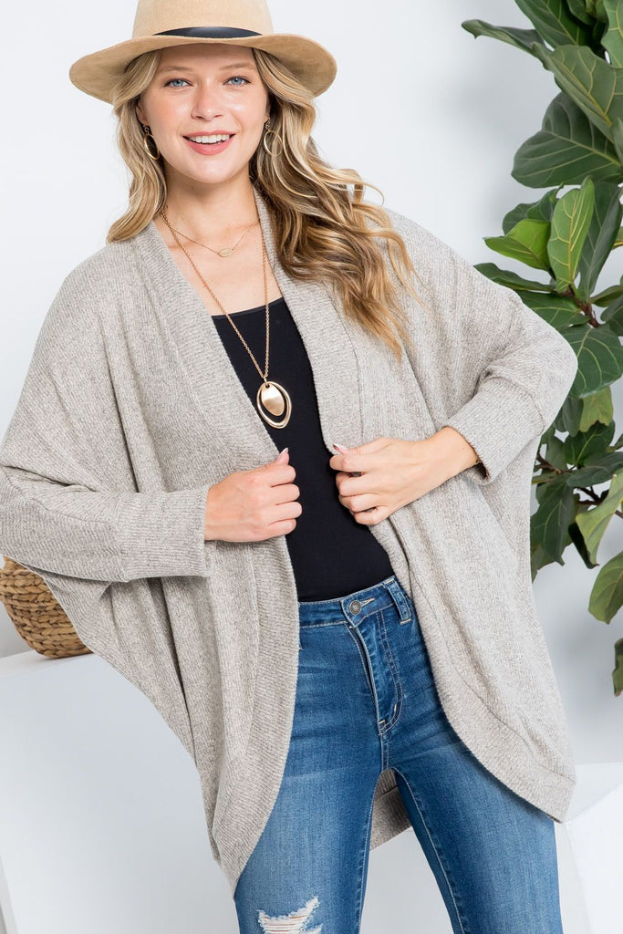 Banded Rib Sweater 3/4 Sleeve Cardigan-Cardigans-P & ROSE-Three Birdies Boutique, Women's Fashion Boutique Located in Kearney, MO