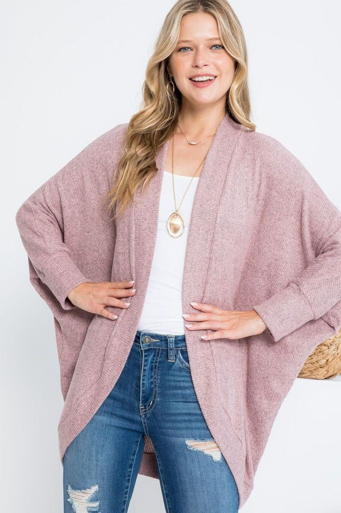 Banded Rib Sweater 3/4 Sleeve Cardigan-Cardigans-P & ROSE-Three Birdies Boutique, Women's Fashion Boutique Located in Kearney, MO