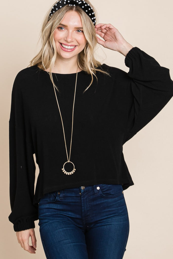 Black Balloon Sleeve Casual Top-Blouse-Emerald Collection-Three Birdies Boutique, Women's Fashion Boutique Located in Kearney, MO