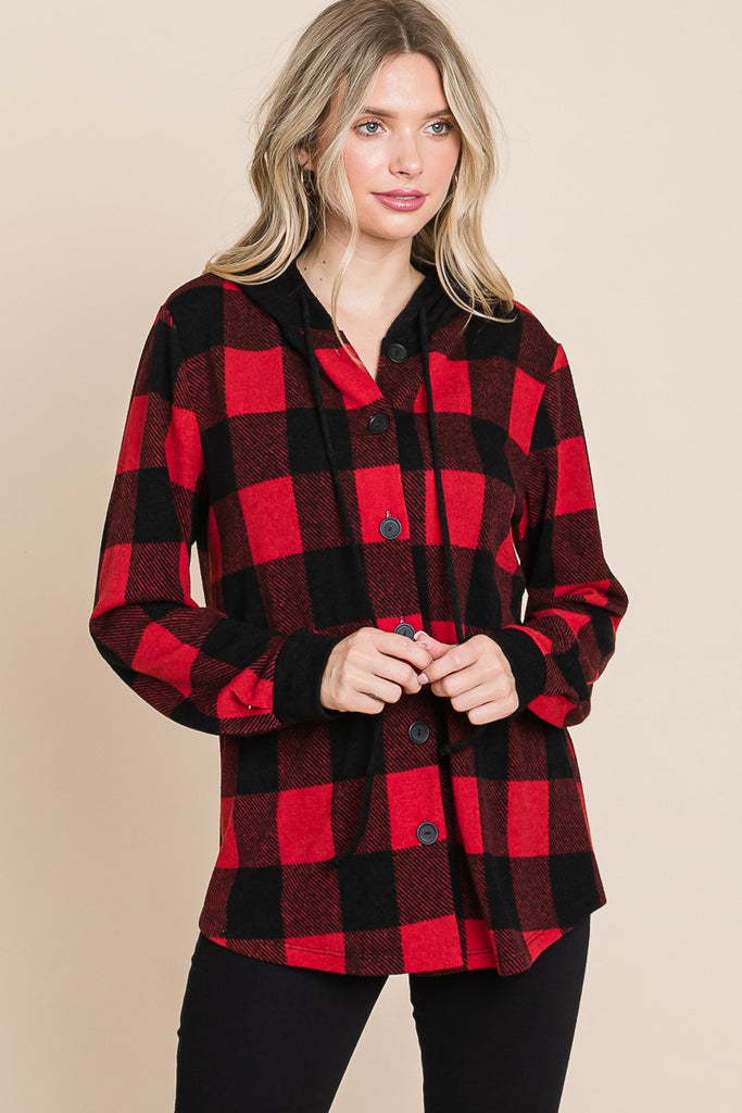 Buffalo Plaid Button Up Jacket-Outerwear-Emerald Collection-Three Birdies Boutique, Women's Fashion Boutique Located in Kearney, MO