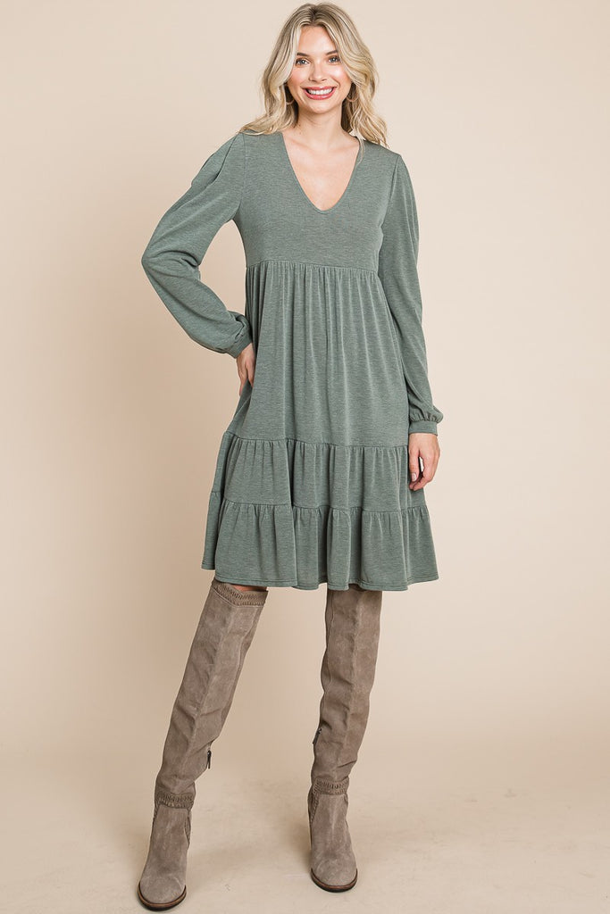 Solid Tiered Swing Dress-Dresses-Emerald Collection-Three Birdies Boutique, Women's Fashion Boutique Located in Kearney, MO