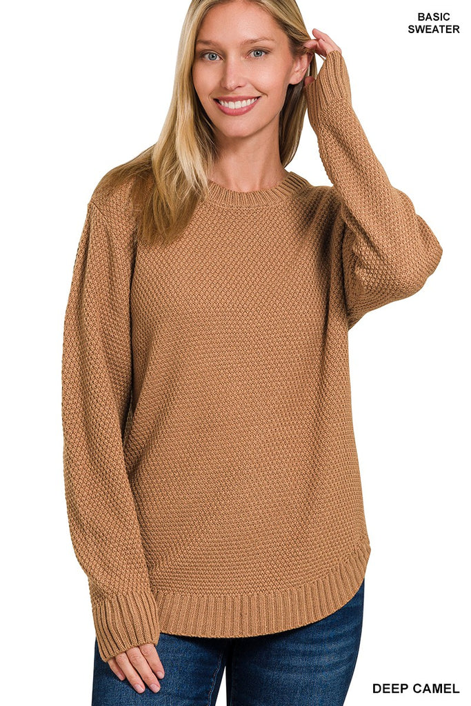 Round Neck Sweater-4 Colors-Sweater-Zenana-Three Birdies Boutique, Women's Fashion Boutique Located in Kearney, MO