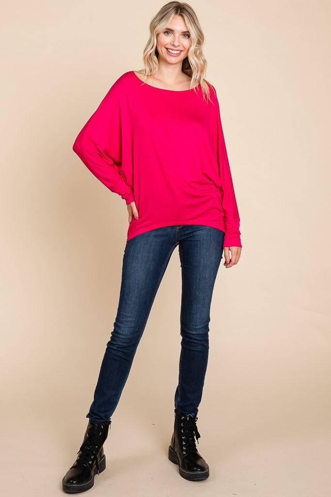 Solid Boat Neck Casual Top-Shirts & Tops-Emerald Collection-Three Birdies Boutique, Women's Fashion Boutique Located in Kearney, MO