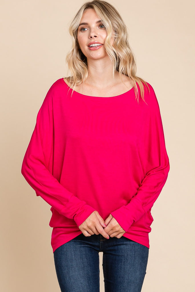 Solid Boat Neck Casual Top-Shirts & Tops-Emerald Collection-Three Birdies Boutique, Women's Fashion Boutique Located in Kearney, MO