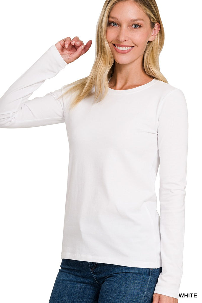 Crewneck Long Sleeve Basic Tee-Shirts & Tops-Zenana-Three Birdies Boutique, Women's Fashion Boutique Located in Kearney, MO