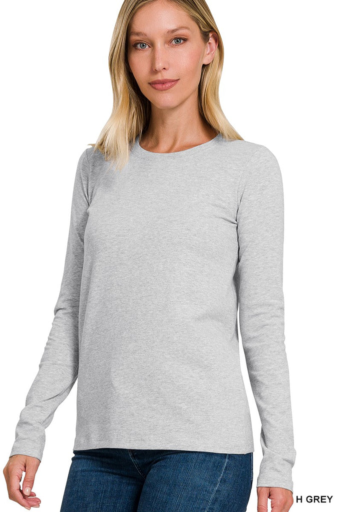 Crewneck Long Sleeve Basic Tee-Shirts & Tops-Zenana-Three Birdies Boutique, Women's Fashion Boutique Located in Kearney, MO