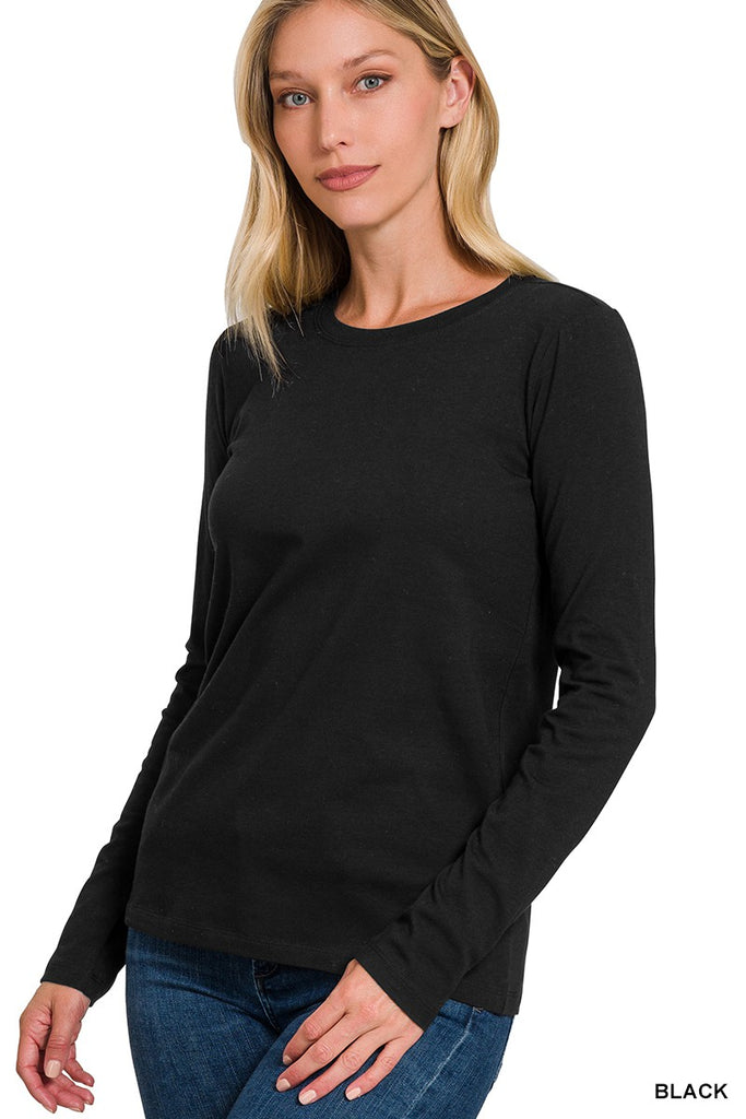 Crewneck Long Sleeve Basic Tee-Shirts & Tops-Zenana-Three Birdies Boutique, Women's Fashion Boutique Located in Kearney, MO