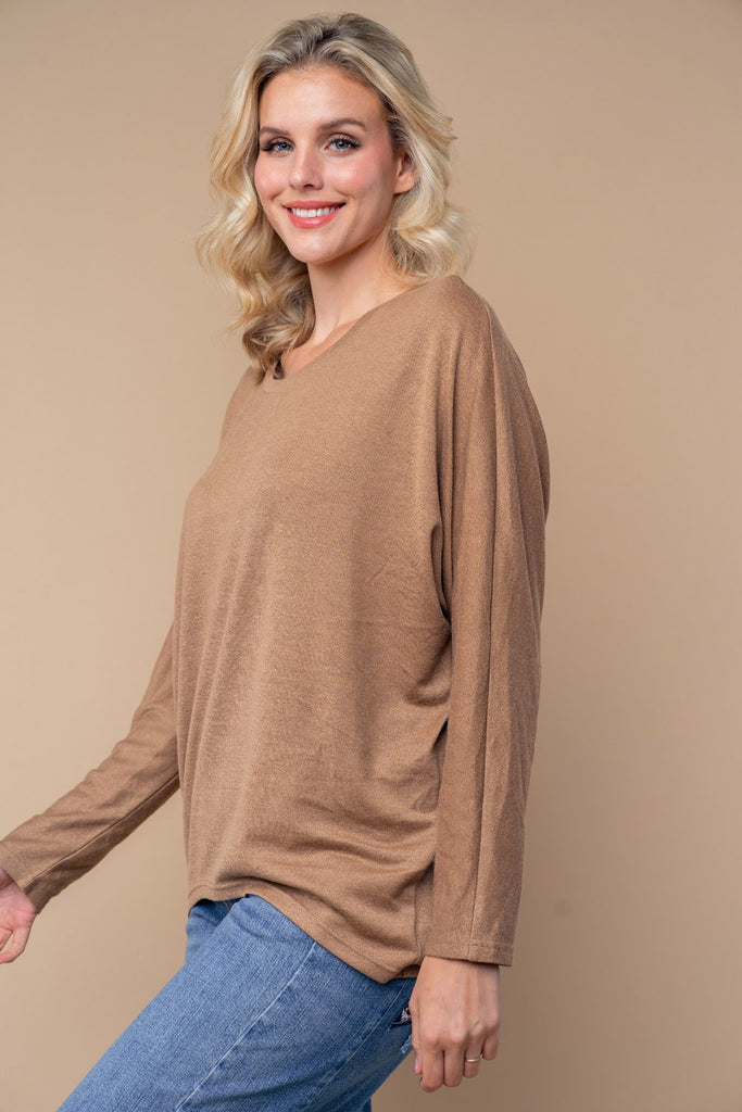 Roundneck Long Sleeve Knit Top-Shirts & Tops-White Birch-Three Birdies Boutique, Women's Fashion Boutique Located in Kearney, MO