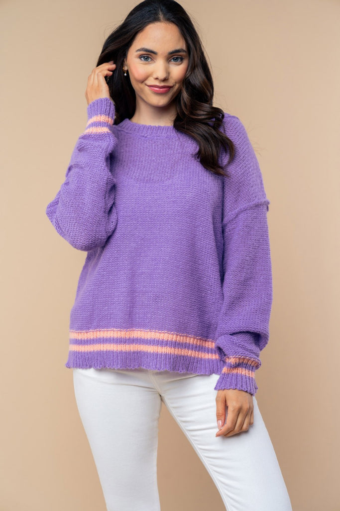 Lavender Long Sleeve Solid Knit Sweater-Shirts & Tops-White Birch-Three Birdies Boutique, Women's Fashion Boutique Located in Kearney, MO