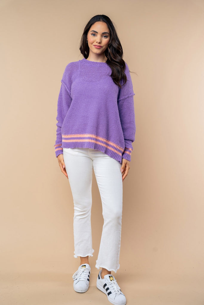 Lavender Long Sleeve Solid Knit Sweater-Shirts & Tops-White Birch-Three Birdies Boutique, Women's Fashion Boutique Located in Kearney, MO