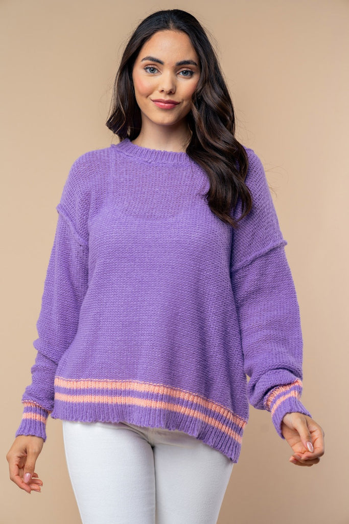 Lavender Long Sleeve Solid Knit Sweater-Shirts & Tops-White Birch-Three Birdies Boutique, Women's Fashion Boutique Located in Kearney, MO