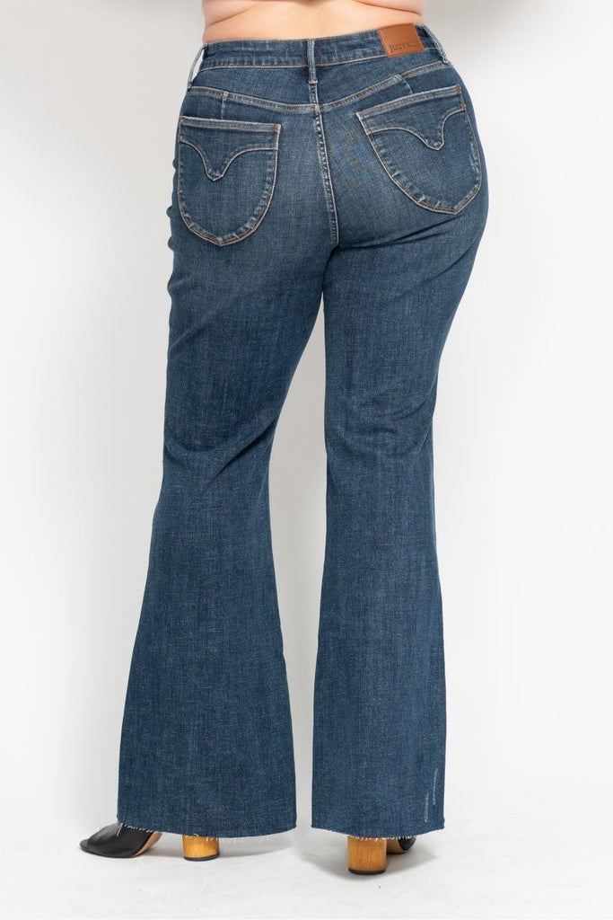 Judy Blue Shield Back Pocket Flare-Denim-Judy Blue-Three Birdies Boutique, Women's Fashion Boutique Located in Kearney, MO