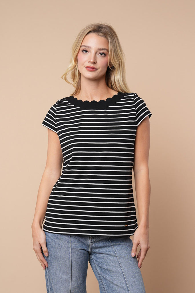White Birch Striped Short Sleeve Knit Top-Shirts & Tops-White Birch-Three Birdies Boutique, Women's Fashion Boutique Located in Kearney, MO