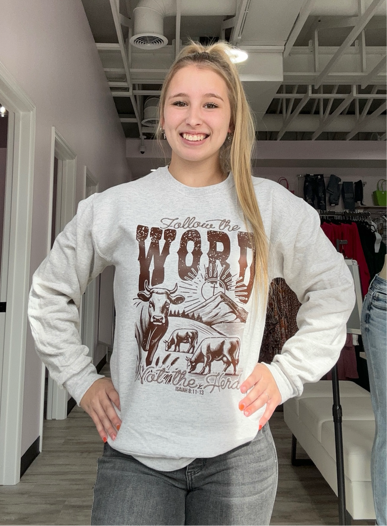 Follow the Word Crewneck-Graphic Tees-Tres Birdos Graphic Tees-Three Birdies Boutique, Women's Fashion Boutique Located in Kearney, MO