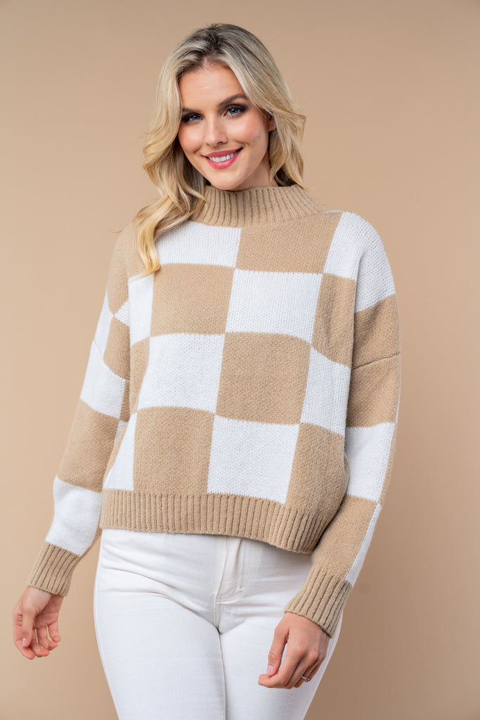 Checkered Knit Sweater-Sweater-White Birch-Three Birdies Boutique, Women's Fashion Boutique Located in Kearney, MO