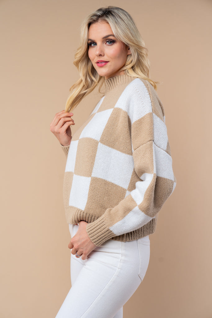 Checkered Knit Sweater-Sweater-White Birch-Three Birdies Boutique, Women's Fashion Boutique Located in Kearney, MO