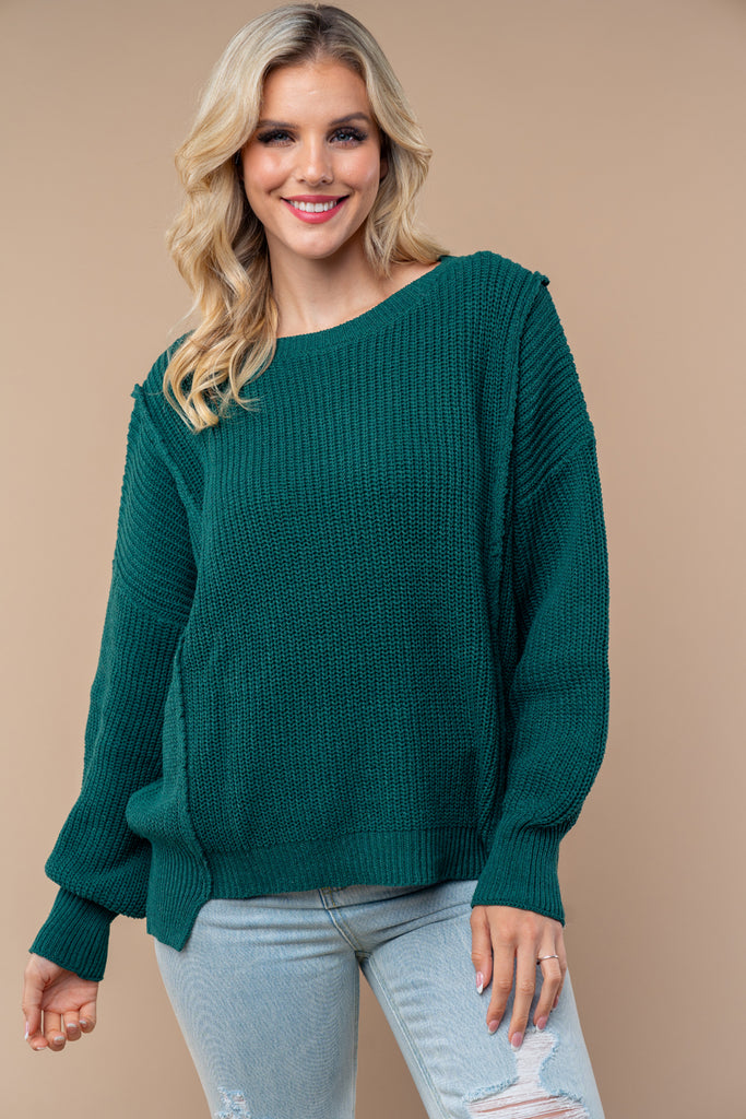 Hunter Green Sweater-Shirts & Tops-White Birch-Three Birdies Boutique, Women's Fashion Boutique Located in Kearney, MO