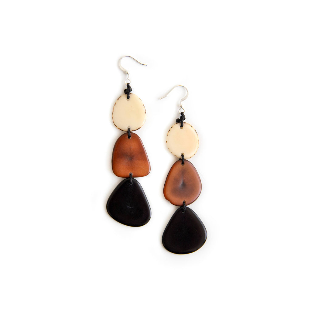 Bali Earrings: Ivory/Chestnut/Onyx Black-Organic Tagua Jewelry-Three Birdies Boutique, Women's Fashion Boutique Located in Kearney, MO