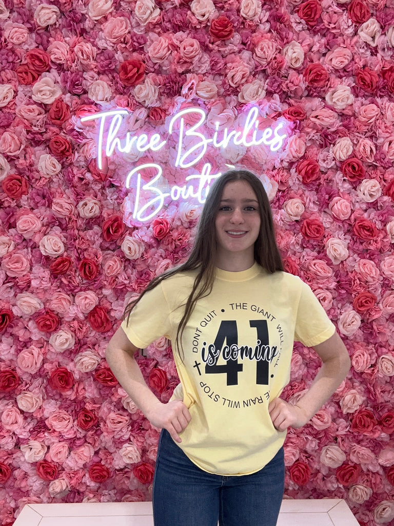 41 Is Coming Graphic Tee-Graphic Tees-Tres Birdos Graphic Tees-Three Birdies Boutique, Women's Fashion Boutique Located in Kearney, MO