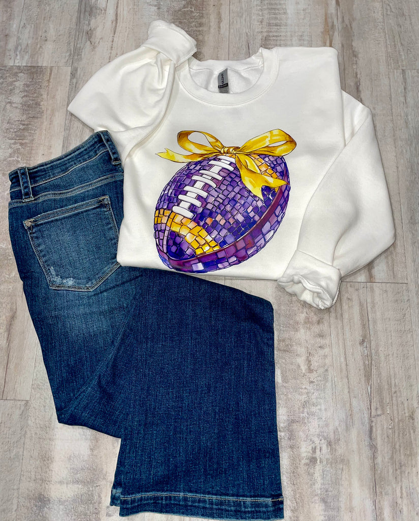 Disco Football Crewneck-Graphic Tees-Tres Birdos Graphic Tees-Three Birdies Boutique, Women's Fashion Boutique Located in Kearney, MO