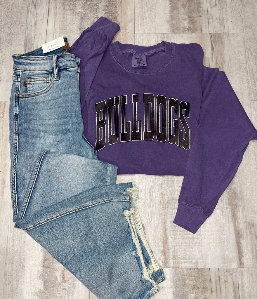 Bulldogs Long Sleeve Graphic Tee-Graphic Tees-Tres Birdos Graphic Tees-Three Birdies Boutique, Women's Fashion Boutique Located in Kearney, MO