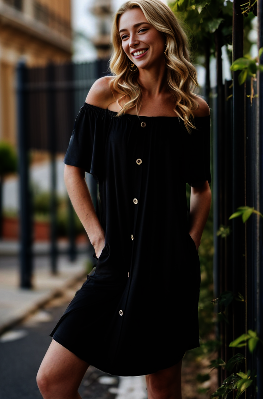 Off the Shoulder Black Mini Dress-Dresses-Heimish-Three Birdies Boutique, Women's Fashion Boutique Located in Kearney, MO