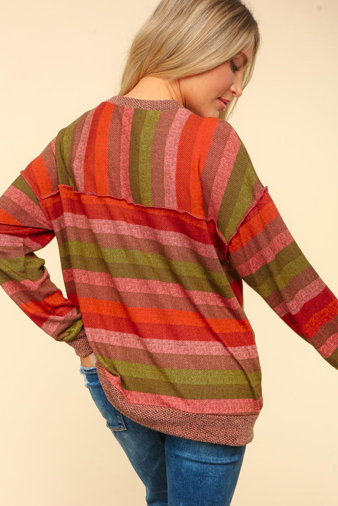 Oversize Striped Knit Top-Shirts & Tops-Haptics-Three Birdies Boutique, Women's Fashion Boutique Located in Kearney, MO