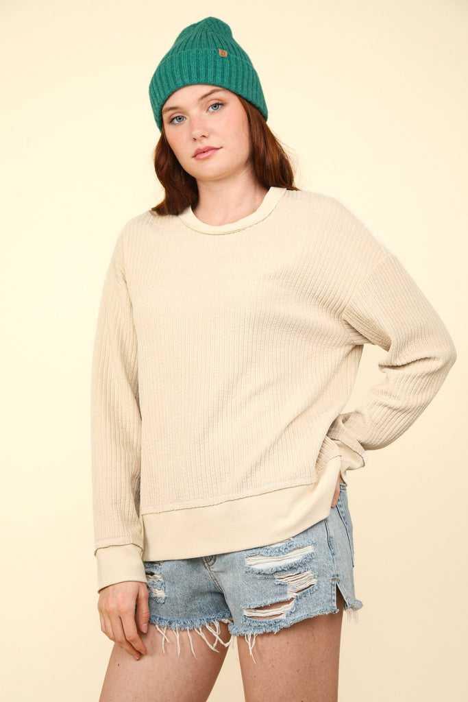 Oversized Soft Textured Knit Top in Cream-Shirts & Tops-Very J-Three Birdies Boutique, Women's Fashion Boutique Located in Kearney, MO