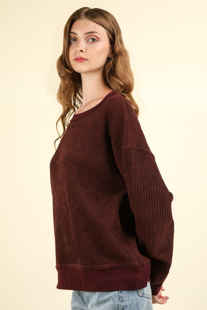 Oversized Soft Textured Knit Top in Maroon-Shirts & Tops-Very J-Three Birdies Boutique, Women's Fashion Boutique Located in Kearney, MO