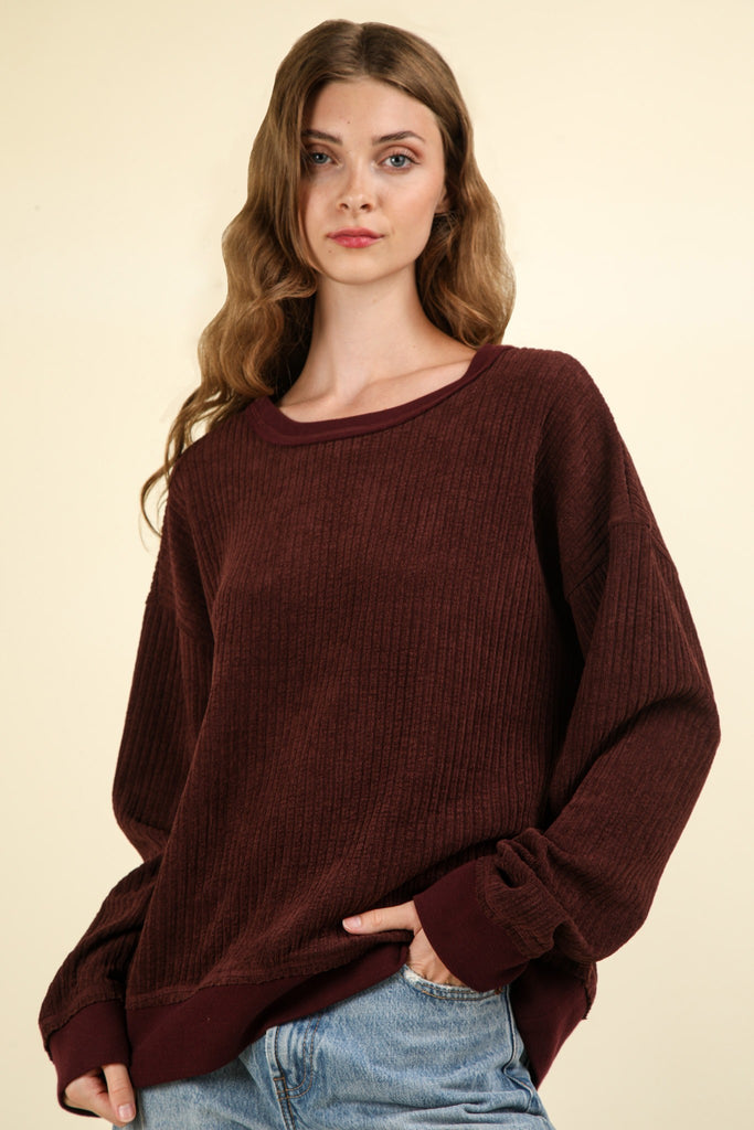 Oversized Soft Textured Knit Top in Maroon-Shirts & Tops-Very J-Three Birdies Boutique, Women's Fashion Boutique Located in Kearney, MO