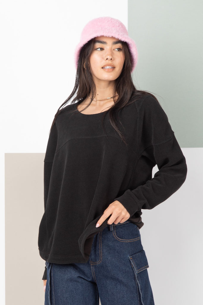 Oversized Solid Knit Top in Black-Shirts & Tops-Very J-Three Birdies Boutique, Women's Fashion Boutique Located in Kearney, MO