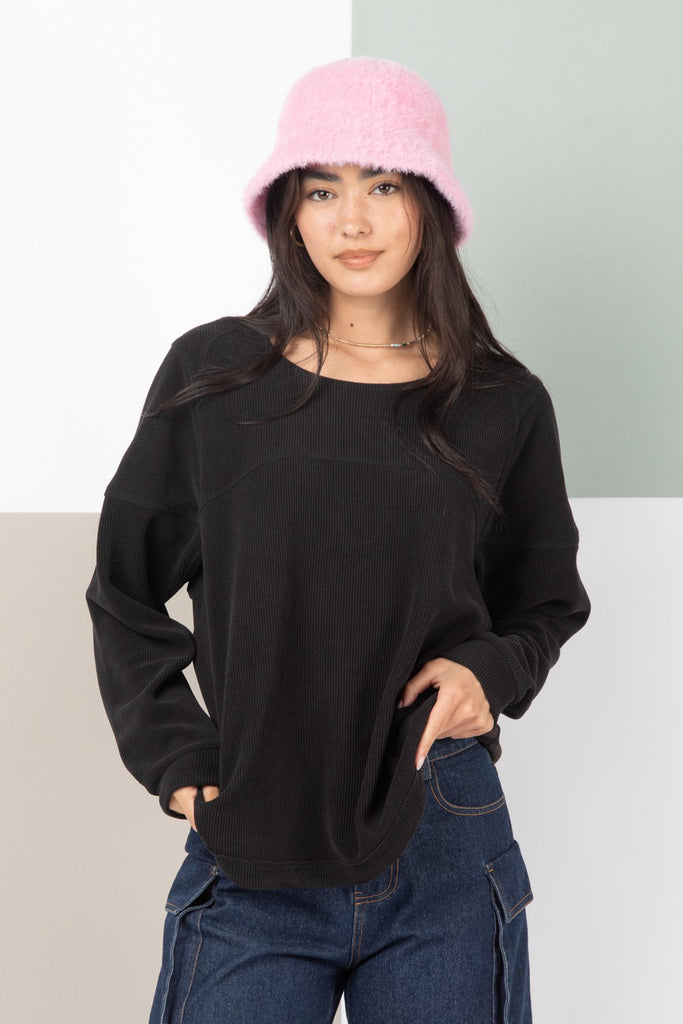 Oversized Solid Knit Top in Black-Shirts & Tops-Very J-Three Birdies Boutique, Women's Fashion Boutique Located in Kearney, MO