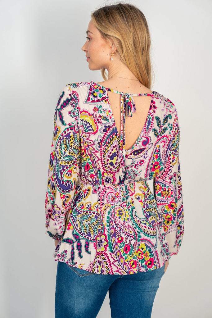 Colorful Paisley Print Knit Top-Shirts & Tops-White Birch-Three Birdies Boutique, Women's Fashion Boutique Located in Kearney, MO