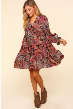 Paisley Babydoll Dress-Dresses-Haptics-Three Birdies Boutique, Women's Fashion Boutique Located in Kearney, MO