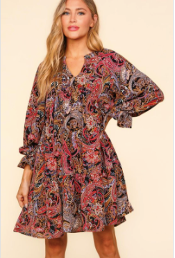 Paisley Babydoll Dress-Dresses-Haptics-Three Birdies Boutique, Women's Fashion Boutique Located in Kearney, MO