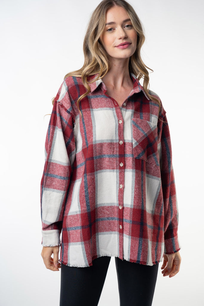 Plaid Shacket-Shirts & Tops-White Birch-Three Birdies Boutique, Women's Fashion Boutique Located in Kearney, MO