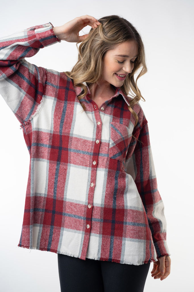 Plaid Shacket-Shirts & Tops-White Birch-Three Birdies Boutique, Women's Fashion Boutique Located in Kearney, MO