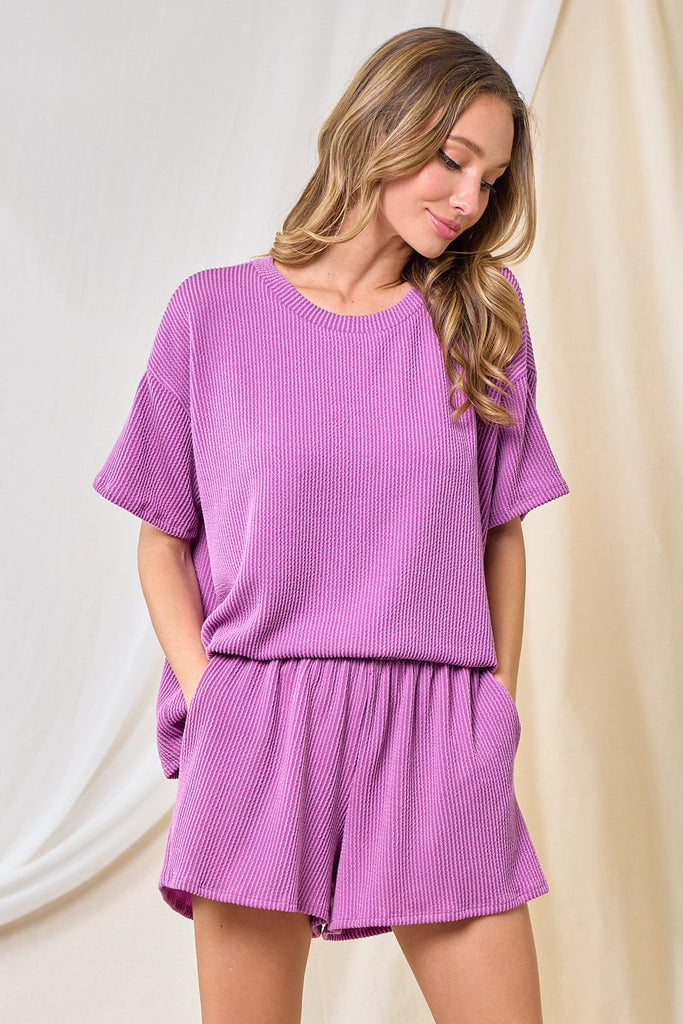 Everyday Relaxed Ribbed Tee in Magenta-Shirts & Tops-Lovely Melody-Three Birdies Boutique, Women's Fashion Boutique Located in Kearney, MO