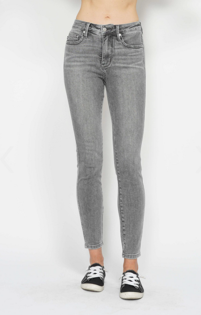 Grey Shield Pocket Skinny Jeans-Denim-Judy Blue-Three Birdies Boutique, Women's Fashion Boutique Located in Kearney, MO