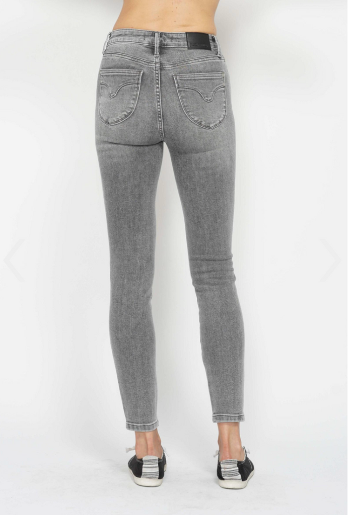 Grey Shield Pocket Skinny Jeans-Denim-Judy Blue-Three Birdies Boutique, Women's Fashion Boutique Located in Kearney, MO