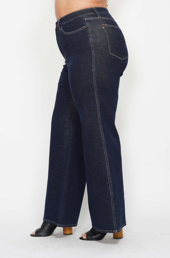 Judy Blue Dark Wash Retro Wide Leg Jeans-Denim-Judy Blue-Three Birdies Boutique, Women's Fashion Boutique Located in Kearney, MO