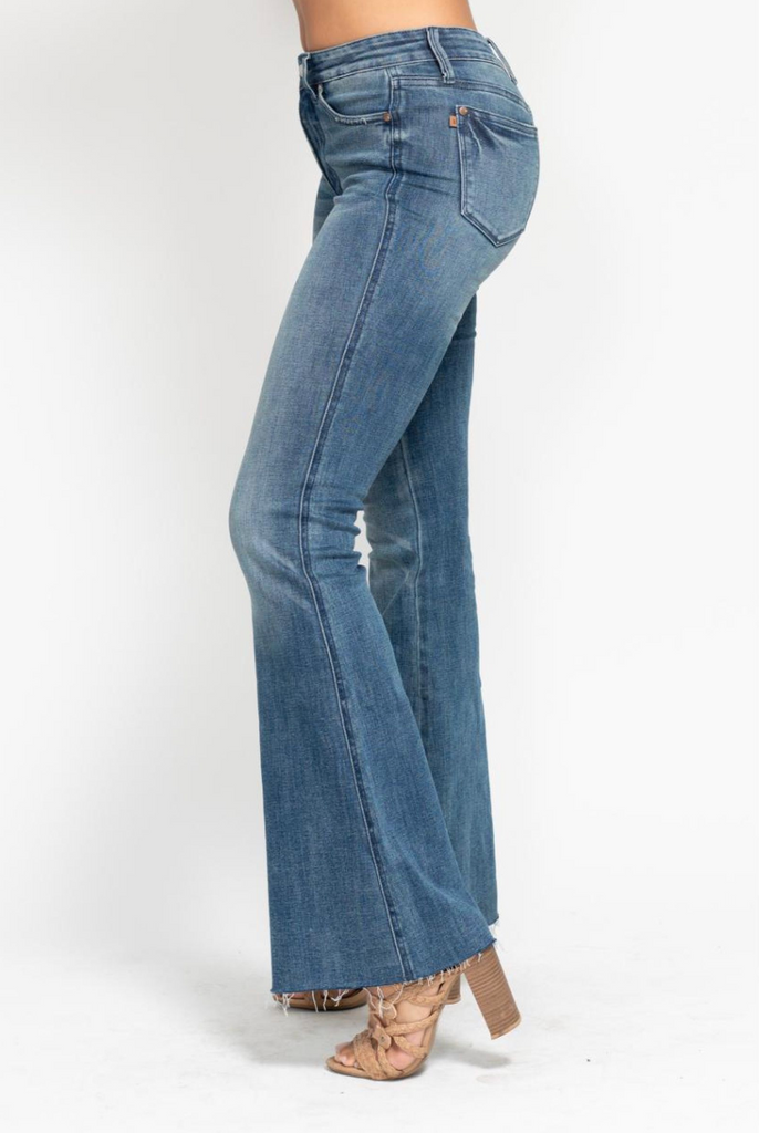 Judy Blue MR Tummy Control Vintage Wash Cut Hem Flare-Denim-Judy Blue-Three Birdies Boutique, Women's Fashion Boutique Located in Kearney, MO