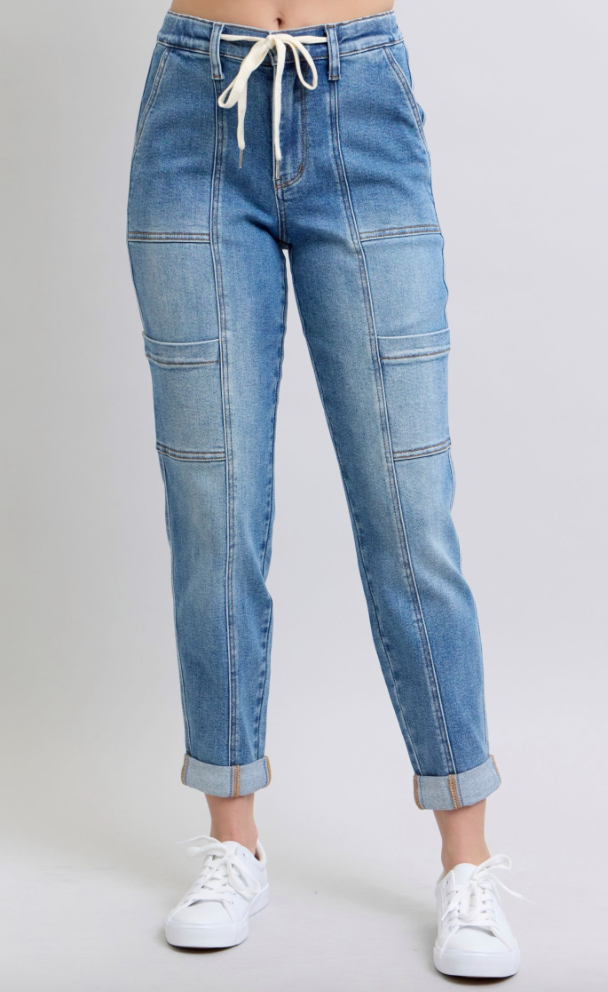 Judy Blue Cargo Cuffed Joggers-Denim-Judy Blue-Three Birdies Boutique, Women's Fashion Boutique Located in Kearney, MO